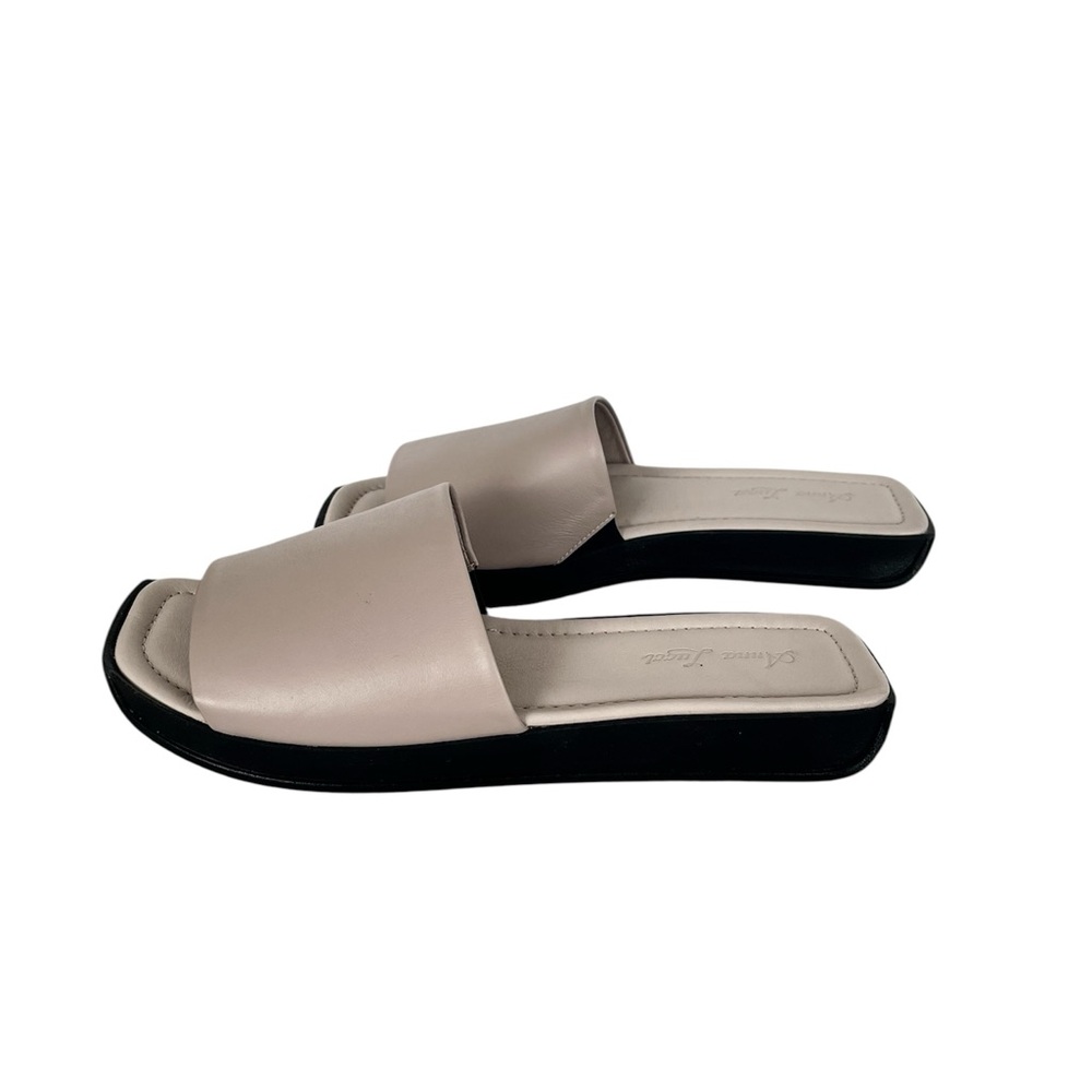 NWOT European Anna Lucci Beige Leather Slide Sandals with Black Soles - Picture 5 of 8
